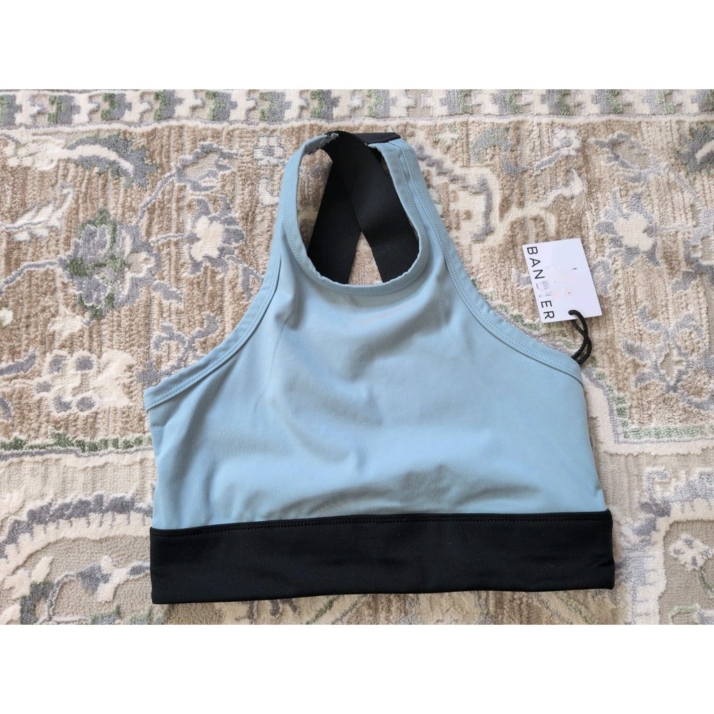 LE ORE BANDIER Light Blue & Black High-Neck Support Sports Bra